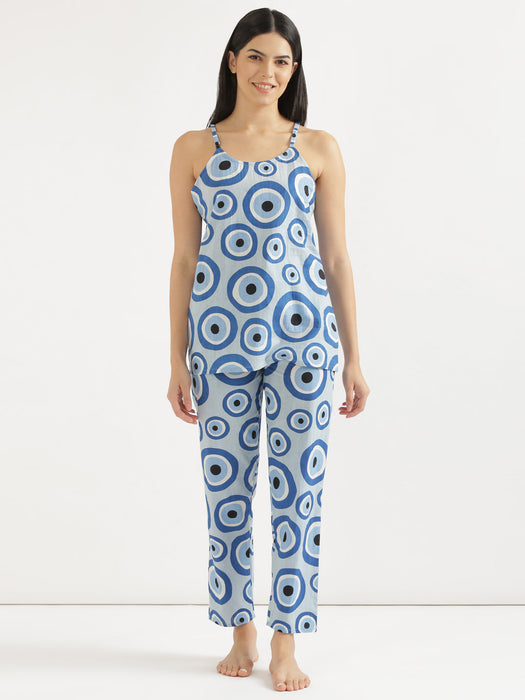 Sleeveless Blue Evil Eye Co-ord Set-CK-BLUEEVILEYE-SL