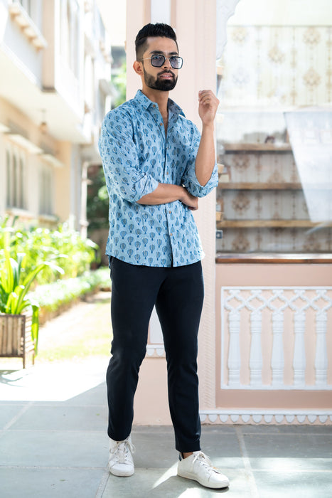 Blue Hot Air Balloon Casual Shirt