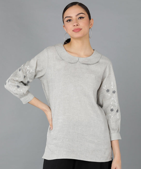 Grey Hand Loom Embroidered Top