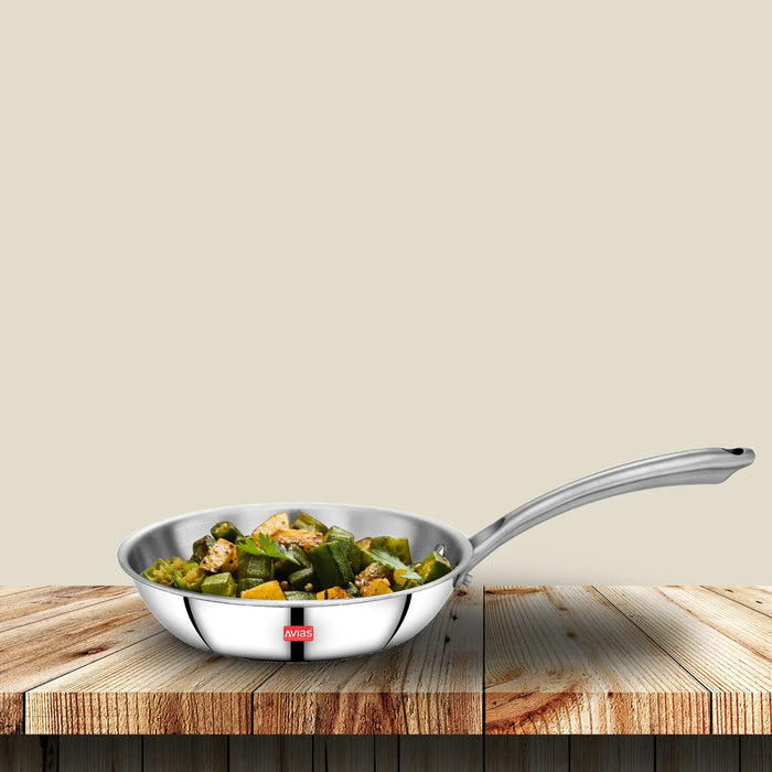 Riara Premium Stainless Steel Triply Fry Pan/ Skillet | Cool Touch Handles | 2.5 Mm Thick Body | Induction Friendly |1.25L/1.5L/1.75L