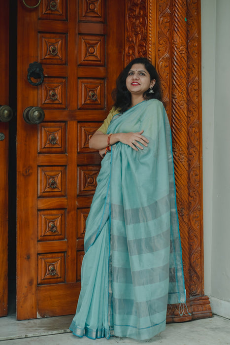 Maheshwari Silk Saree - Turquoise