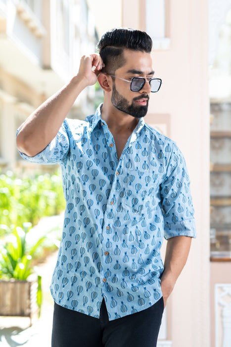 Blue Hot Air Balloon Casual Shirt