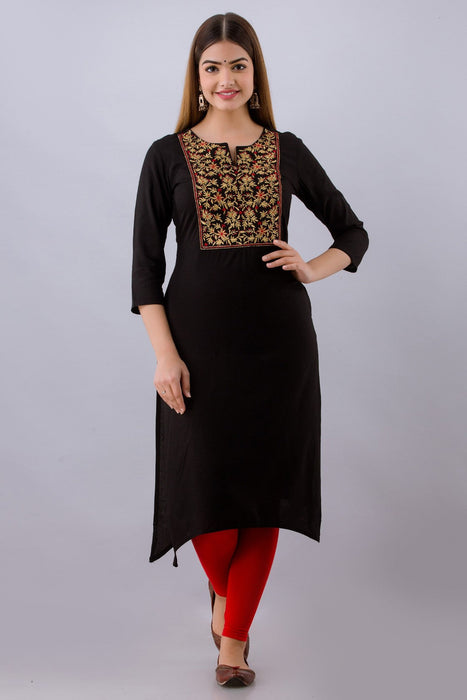 Women's Rayon Printed Calf Length Straight Kurta KR062BLACK