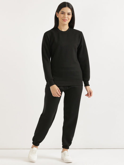 Black Sweatshirt and Pant Co-ord Set For Women-CK-BLACKCORDSWEATSET