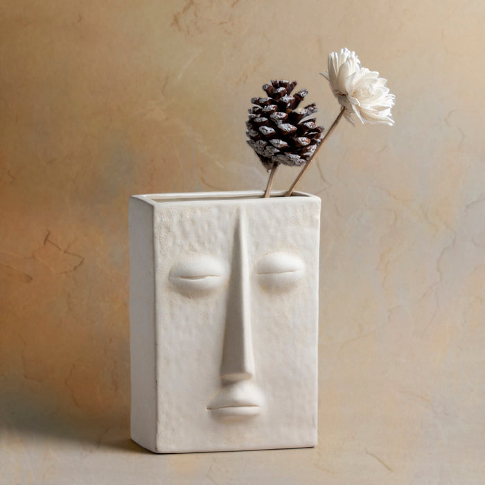 The Zen Face Vase 7 inches (Ivory, Satin Matte Finish)