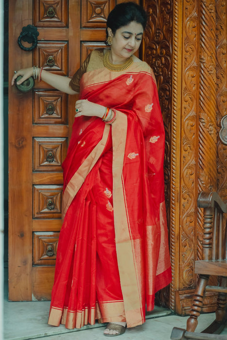 Chanderi Silk Saree - Red