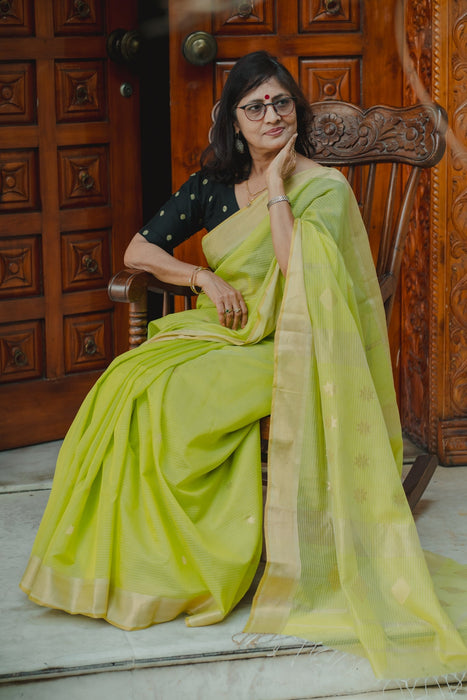 Maheshwari Cotton Silk Saree - Light Green