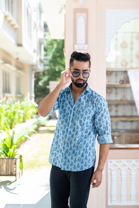 Blue Hot Air Balloon Casual Shirt