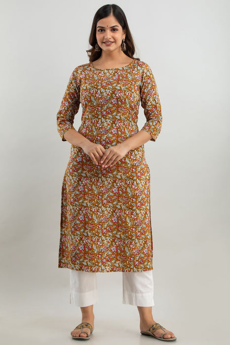 Women's Rayon Printed Calf Length Straight Kurta KR0108BROWN