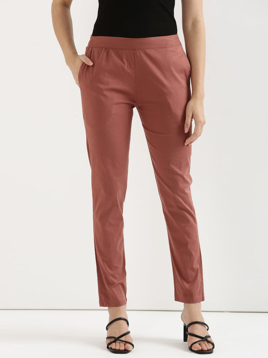 Rose Stretchable Pants For Women-CK-03-BRICKREDPANT