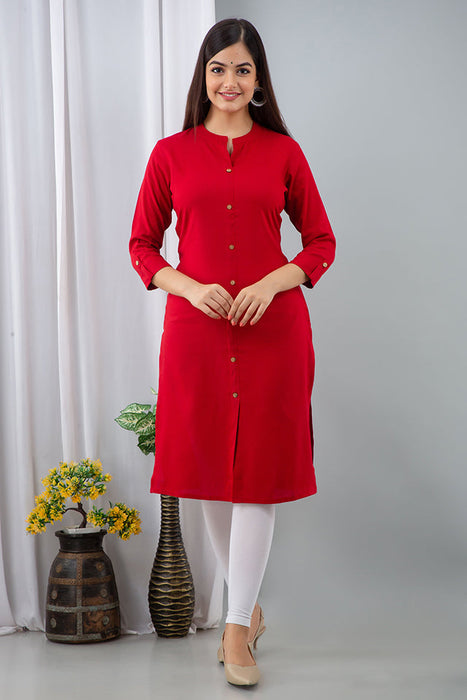 Women's Rayon Printed Calf Length Straight Kurta KR080RED