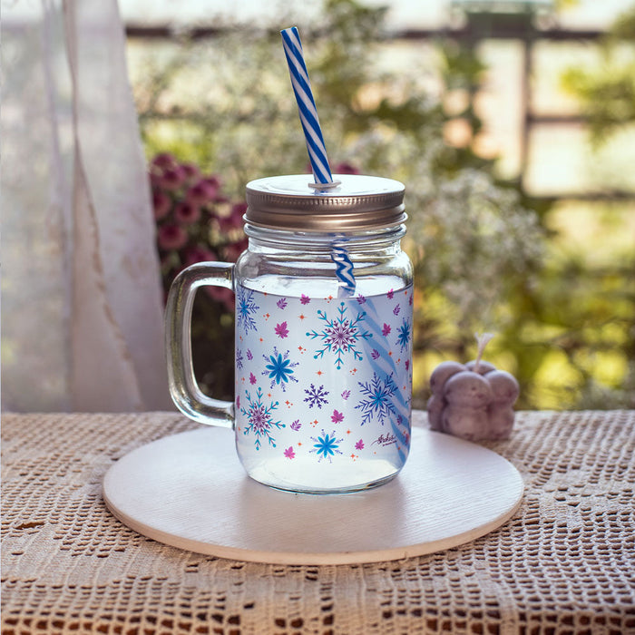 Whistling Snowflakes Clear Mason Jar