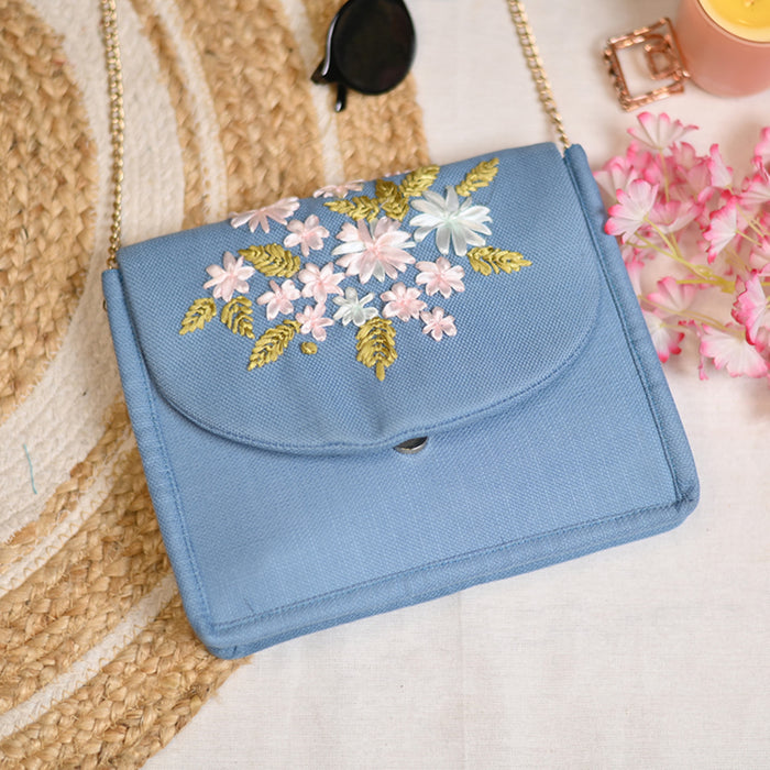 Drizzle Stitch Hand Embroidery Canvas Clutch