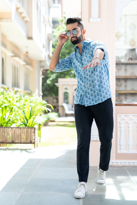 Blue Hot Air Balloon Casual Shirt