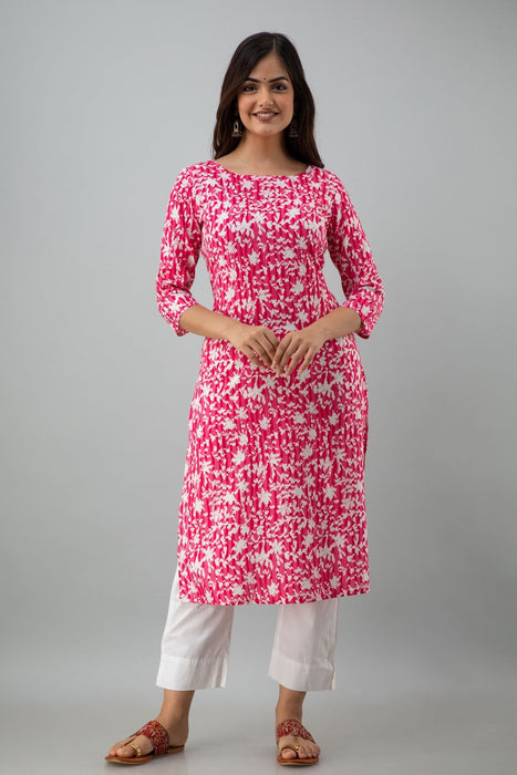 Women's Rayon Printed Calf Length Straight Kurta KR081PINK