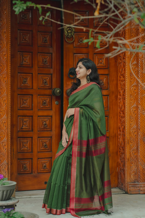 Maheshwari Silk Saree - Olive