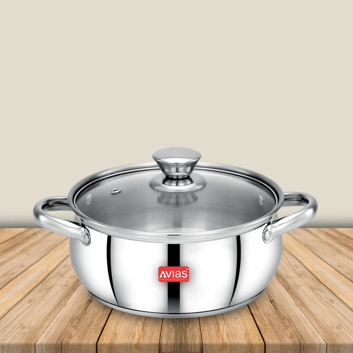 Inox Ib Stainless Steel Cookpot With Glass Lid With Steam Vent | Rust-Resistant Cookware With Sandwich Bottom | Induction And Gas Stove Friendly | Silver