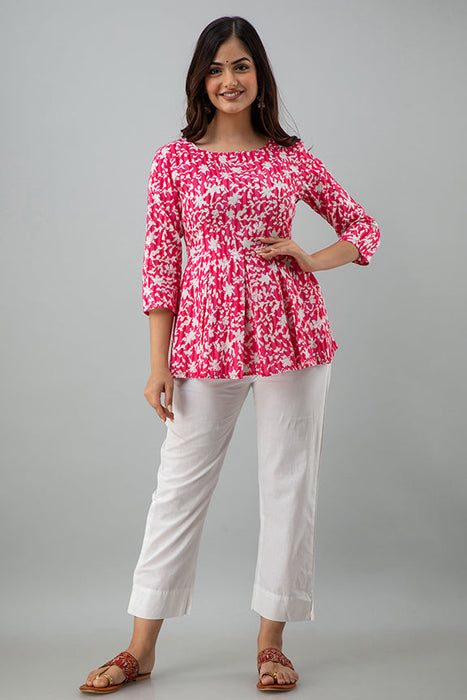 Women's Rayon Printed Hip Length Formal Top KRT015PINK