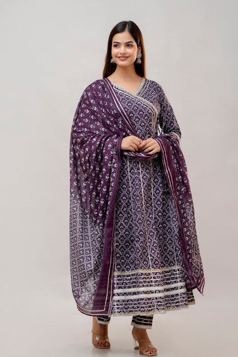 Cotton Anarkali Suit with Dupatta-WT3015PURPLE