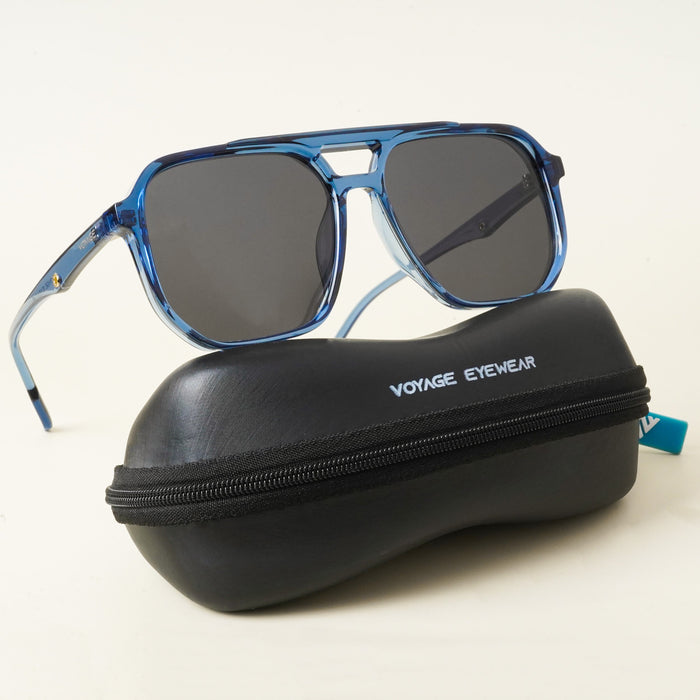 Voyage Wayfarer Polarized Sunglasses for Men & Women (Black Lens | Blue Frame - PMG4999)