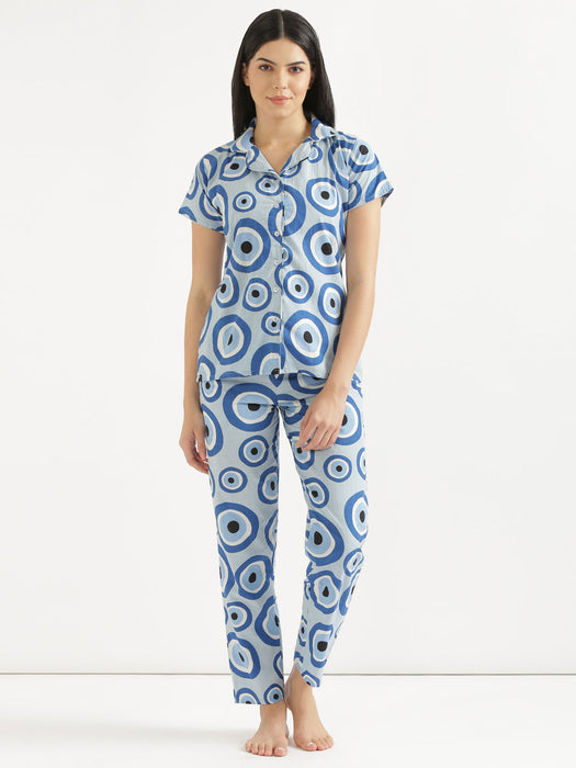 Button Down Blue Evil Eye Co-ord Set-CK-BLUEEVILEYE-BD