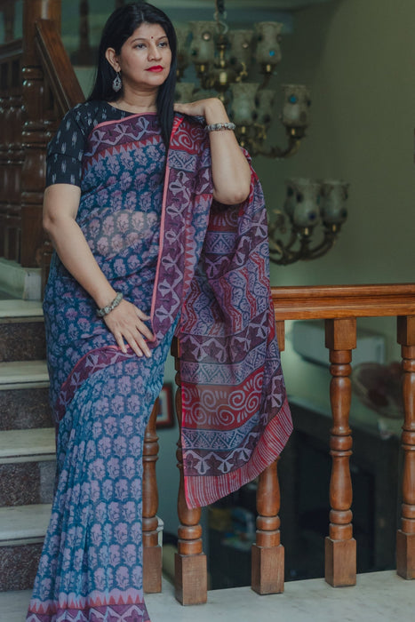 Kota Printed Saree - Blue