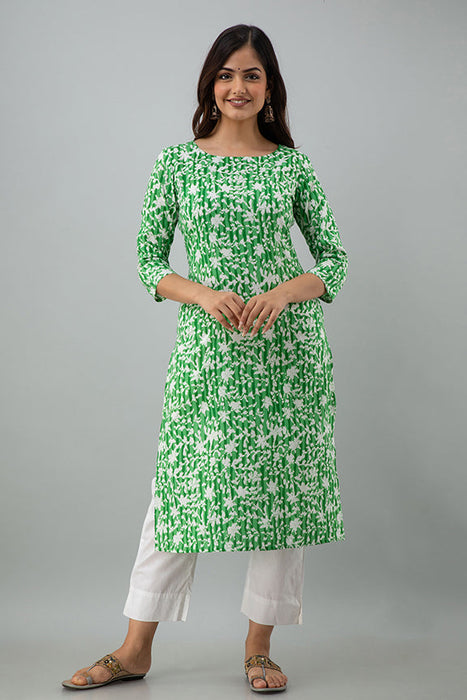 Women's Rayon Printed Calf Length Straight Kurta KR081GREEN