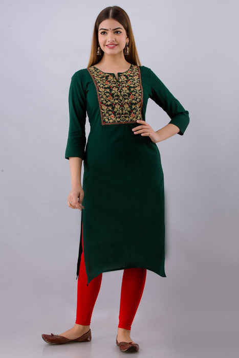 Women's Rayon Printed Calf Length Straight Kurta KR062GREEN