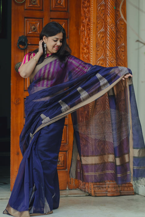 Maheshwari Silk Saree - Indigo