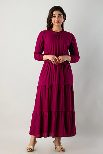 Women's Solid Dyed Rayon Designer Embroidered A-Line Kurta - KR0113WINE