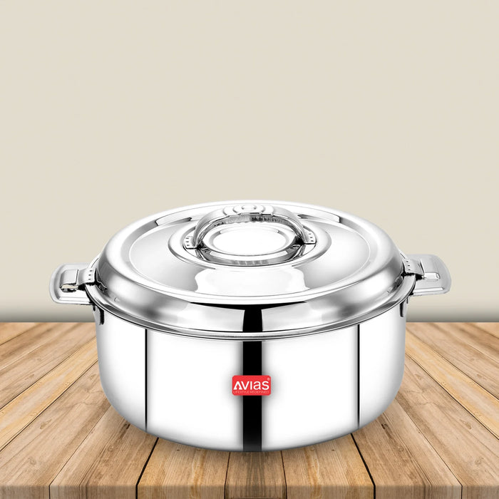 Avistar Double Wall Insulated Stainless Steel Casserole/ Hotpot/ Chapati Box/ Hot Case With Lid | Twist Lock | 1L/ 1.5L/ 2.5L/ 3.5L/ 5L/ 7.5L/ 10L - Silver