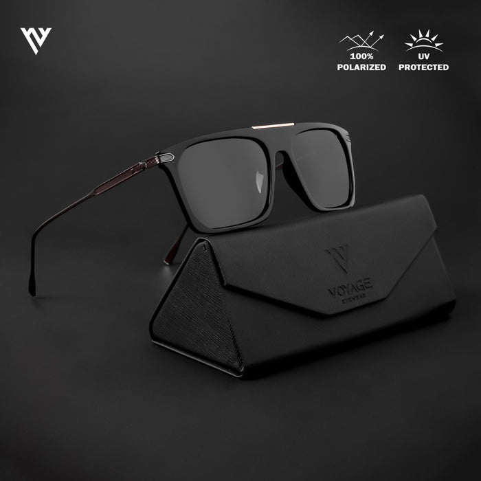 Voyage Exclusive Shine Black Polarized Wayfarer Sunglasses for Men & Women - PMG4450