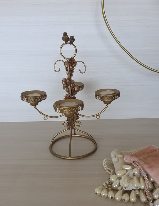 Rosy Perched Candle Holder (Gold)