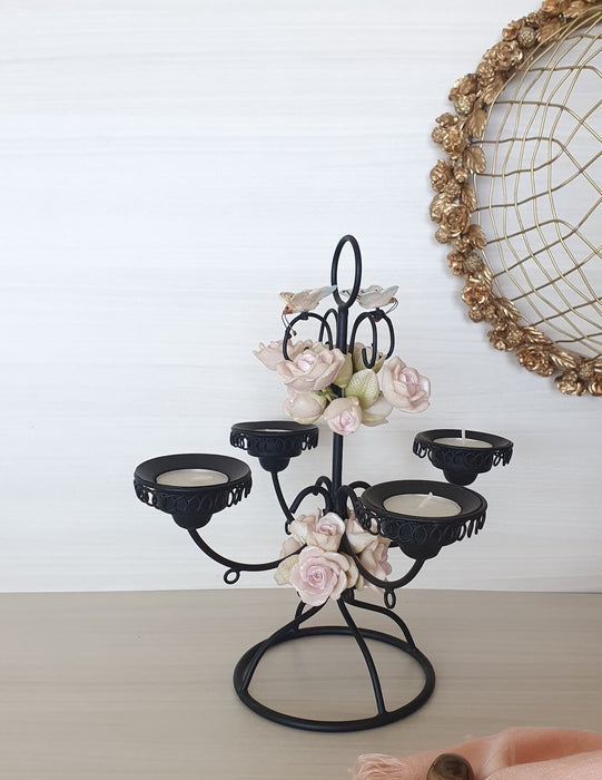 Rosy Perched Candle Holder (Black)