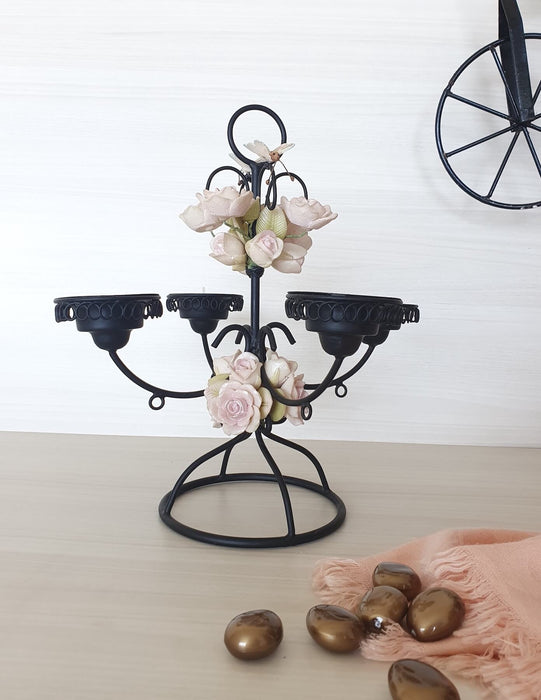 Rosy Perched Candle Holder (Black)