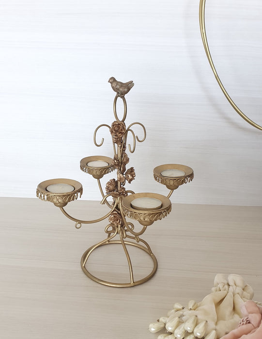 Rosy Perched Candle Holder (Gold)