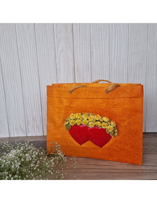 Heart And Floral Bag Set: Tangerine Floret Cloth And Apricot Rose-Heart Combo