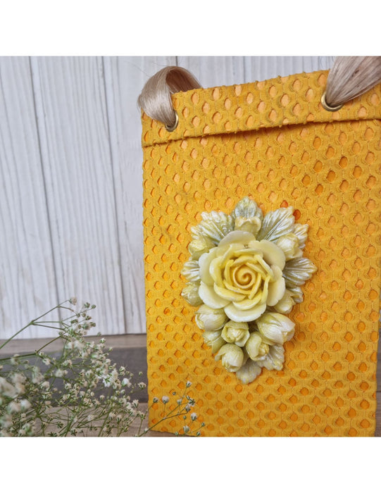 Floral Stationery And Storage Set: Rosa Honey Envelope And Bumblebee Rose Textiles Bag Combo