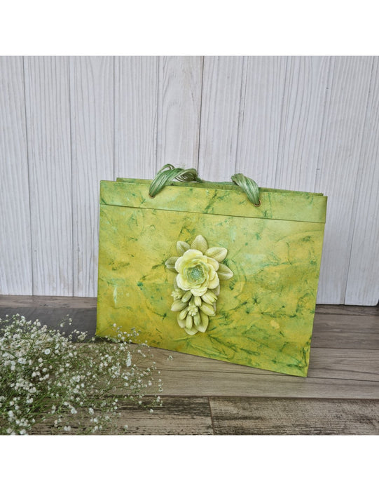 Decorative Paper Bag Set: Maya Blue Hinted Lime Green And Dandelion Sunflower Combo