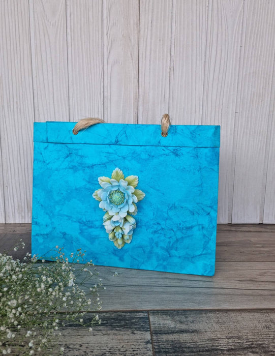 Maya Blue Embellished Paper Bag