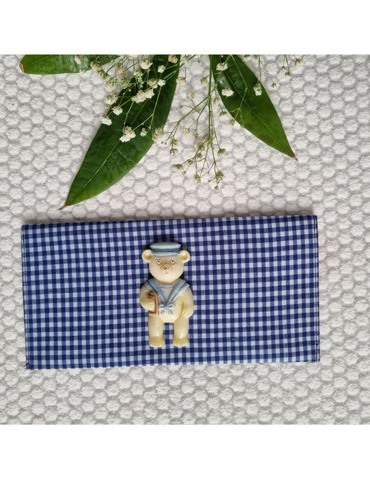 Teddy Envelope Set: Cobalt Checkered And Ivory Combo