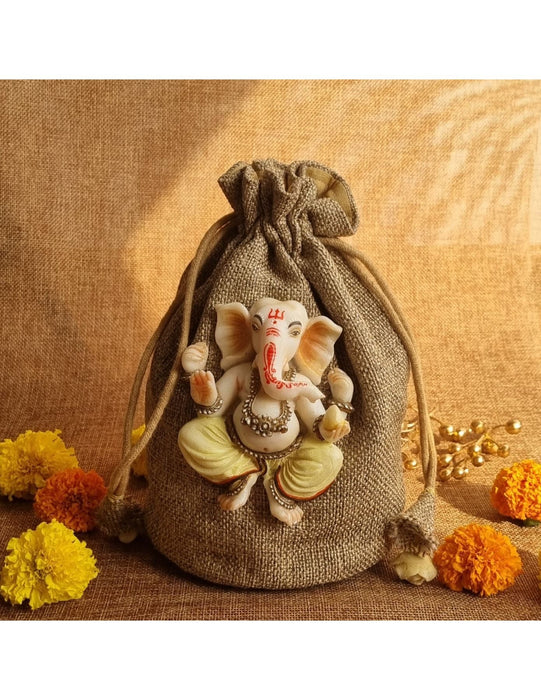 The Mocha Jute Ganesh Potli Bag