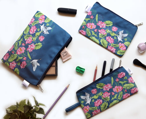 Lotus Field Multi-purpose pouches (Set of 3) - Strokes by Namrata Mehta