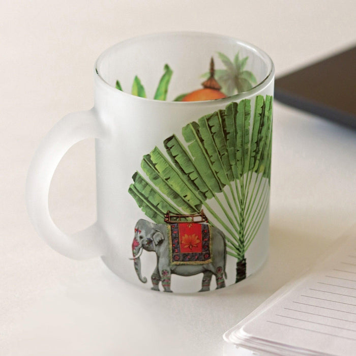 Royal Elephant Frosted Glass Mug - Strokes by Namrata Mehta