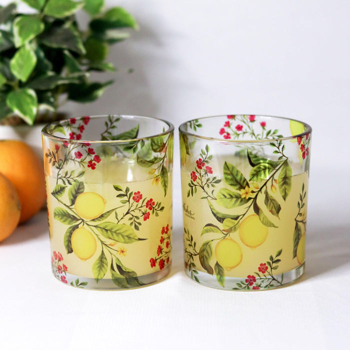 Zesty Lemon Beverage Glasses (Set of 2 and 4) - Strokes by Namrata Mehta