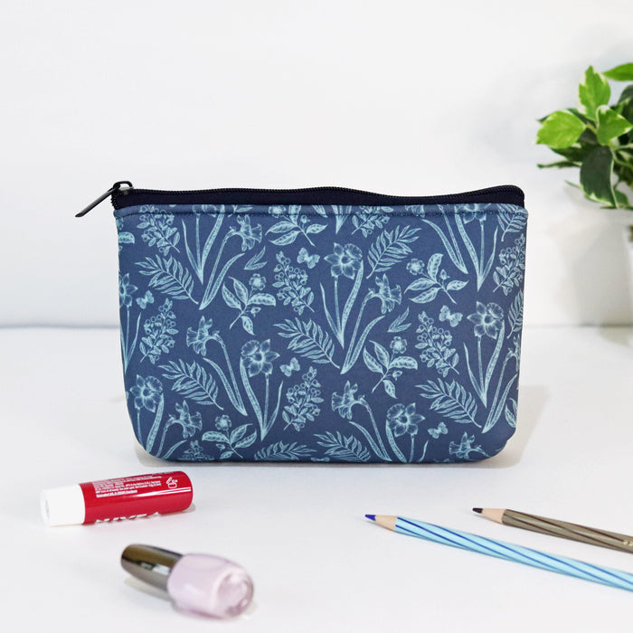 Navy Blue Floral Cosmetic Pouches - Set of 2 - Strokes by Namrata Mehta