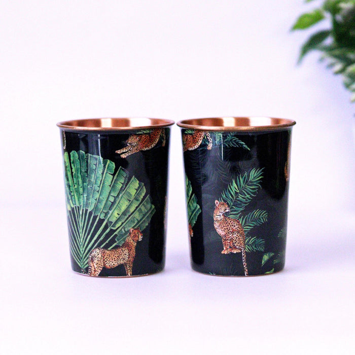 The Leopard Print Copper Bottle and Tumbler Set - Strokes by Namrata Mehta