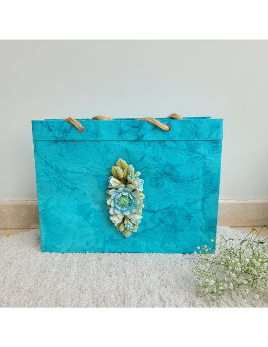 Decorative Paper Bag Set: Maya Blue Hinted Lime Green And Dandelion Sunflower Combo