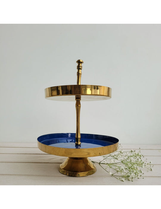 2 Tier Metal Golden Sky Blue Platter