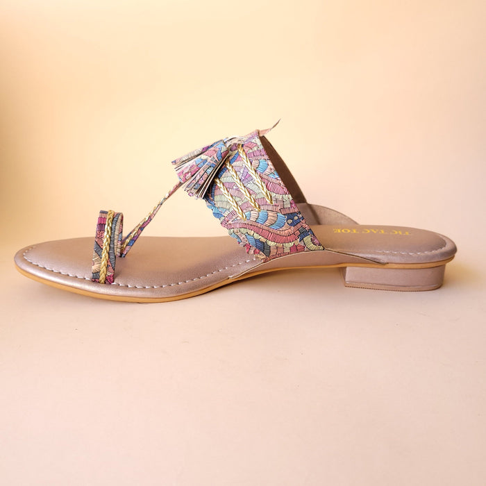 Purple Tasseled Printed Kolhapuri Flats